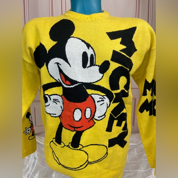 Disney Parks Mickey Mouse Yellow Sweater Unisex Adult Size M XL Pullover Knit - Picture 4 of 15